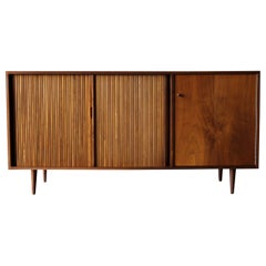 Vintage Milo Baughman Walnut Tambour Door Credenza for Glenn of California, c.1960