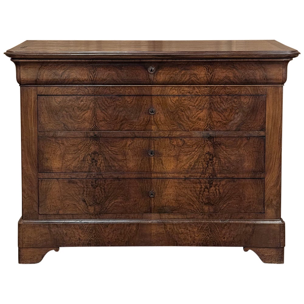 19th Century French Louis Philippe Period Burl Walnut Commode For Sale