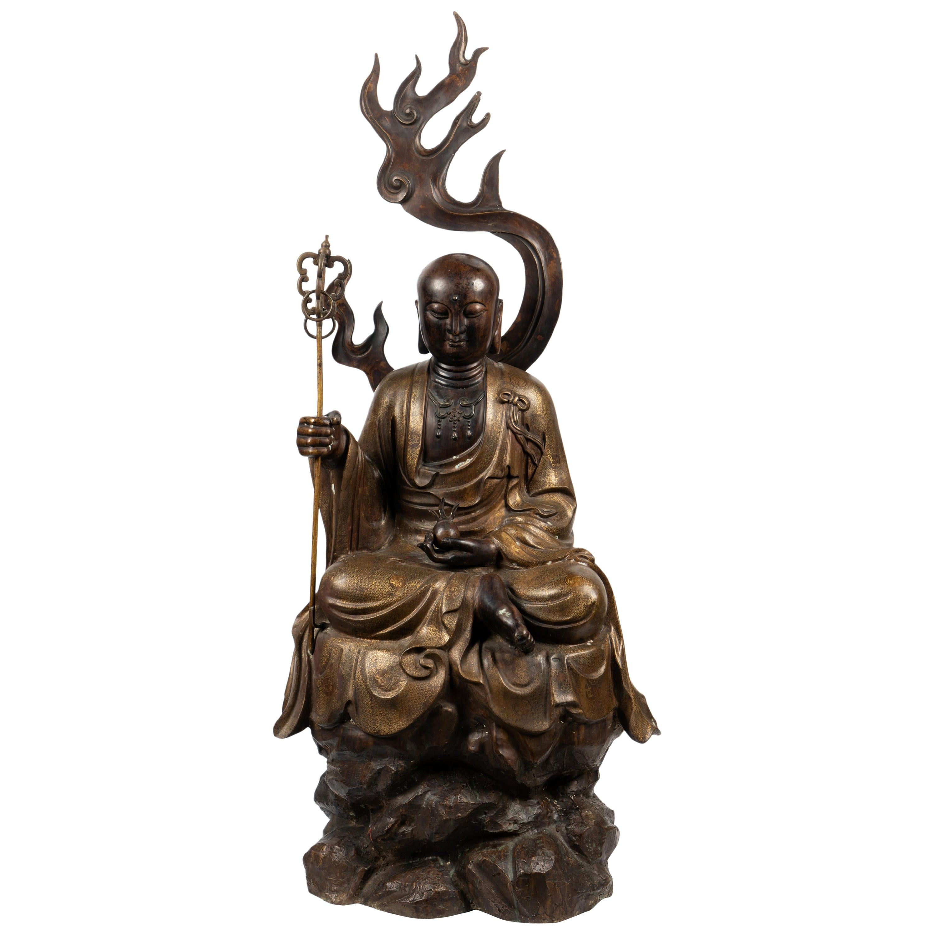 Chinesische sitzende Buddha-Figur aus Bronze im Angebot