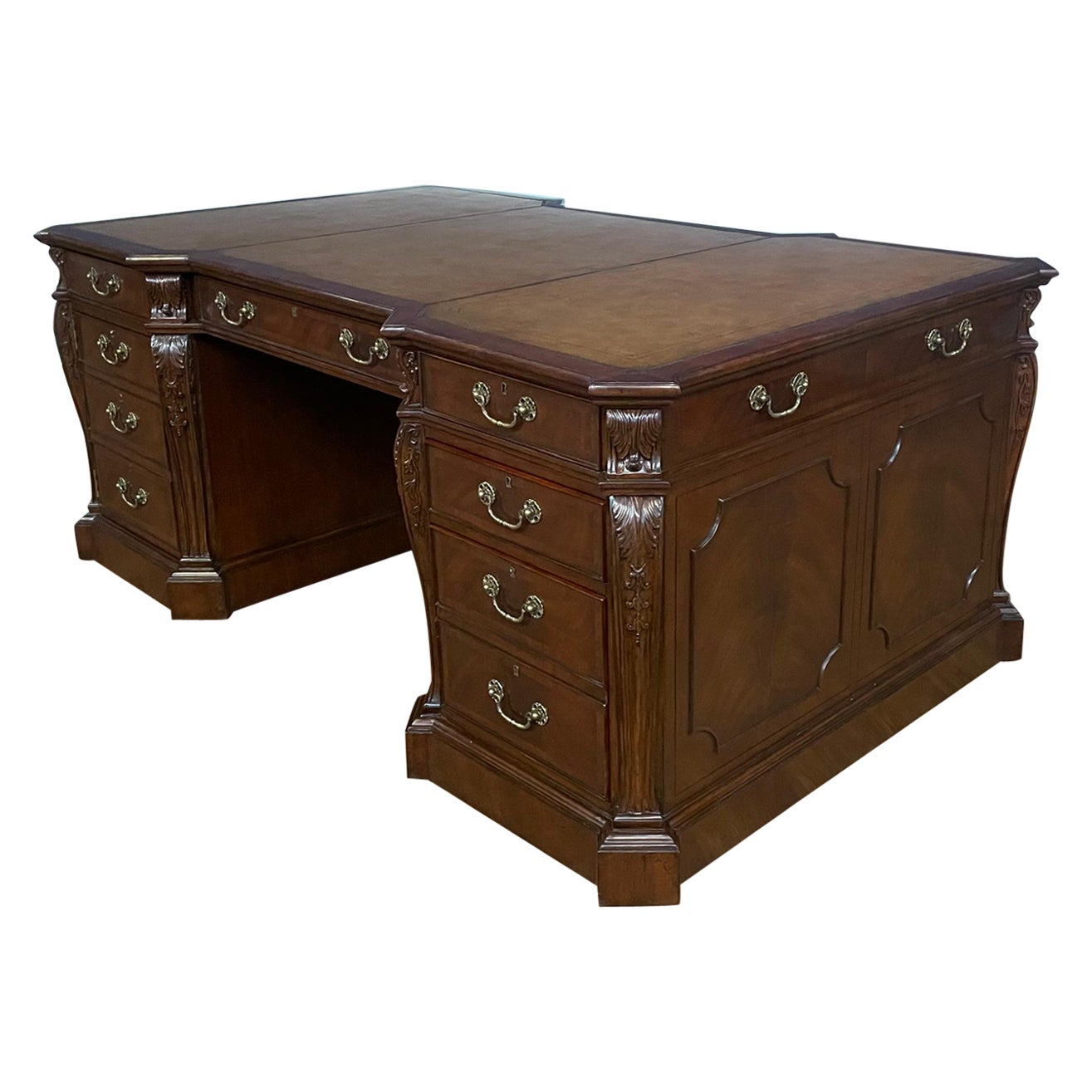 Bureau de partenaires traditionnel en acajou de Leighton Hall en vente