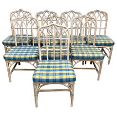 Set of 8 McGuire Bleached Rattan Chinoiserie 'Pagoda'  Dining Chairs 
