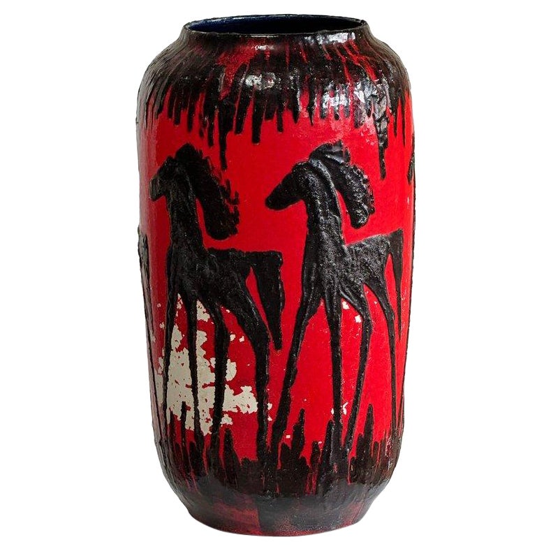 Red Fat Lava Horses Vase by Scheurich, Western Germany, 1960s