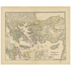 Antique Original Map of Greece at the Time of the Dorian Migration, Published in 1880