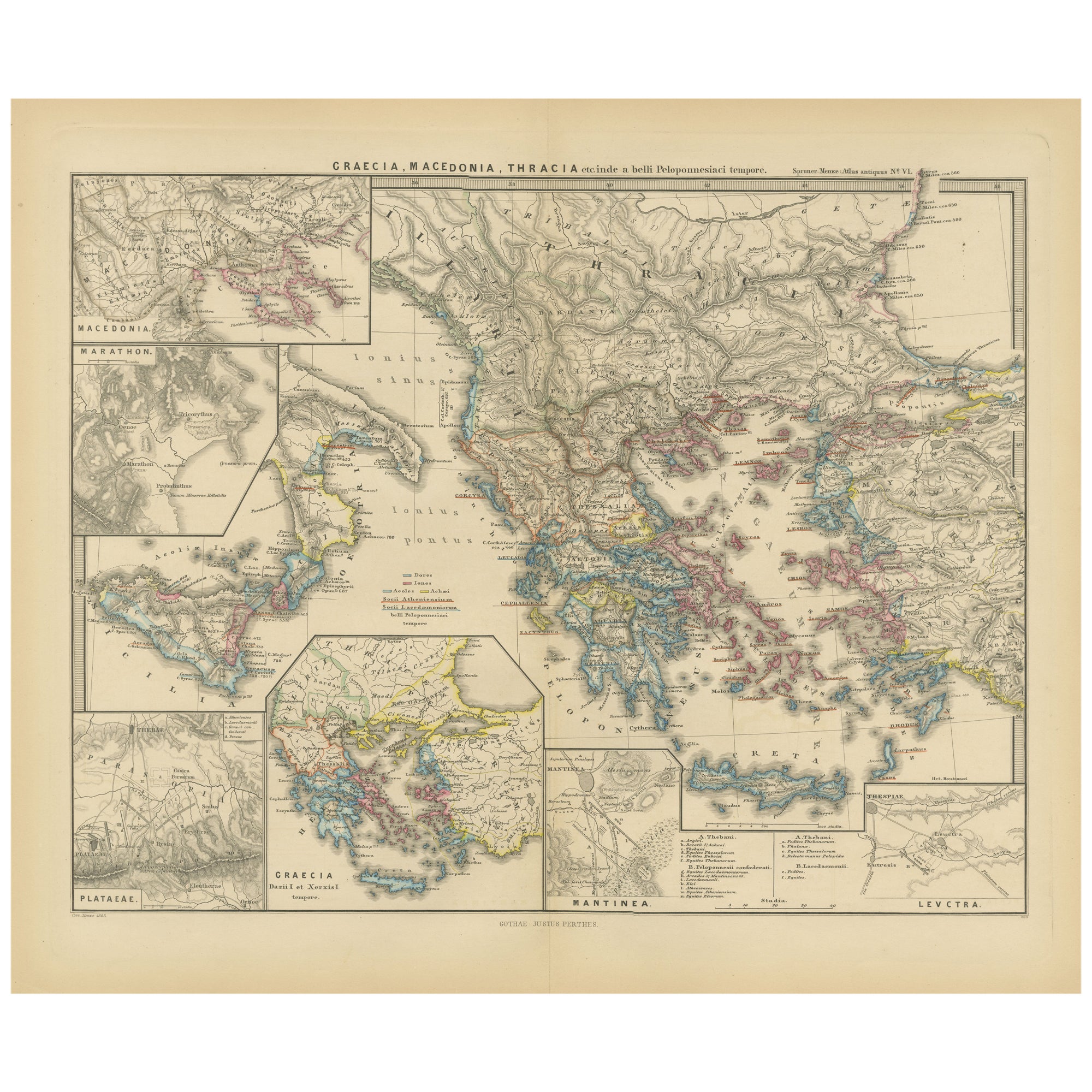 Map of Greece, Macedonia, Thrace from the time of the Peloponnesian War, 1880 For Sale