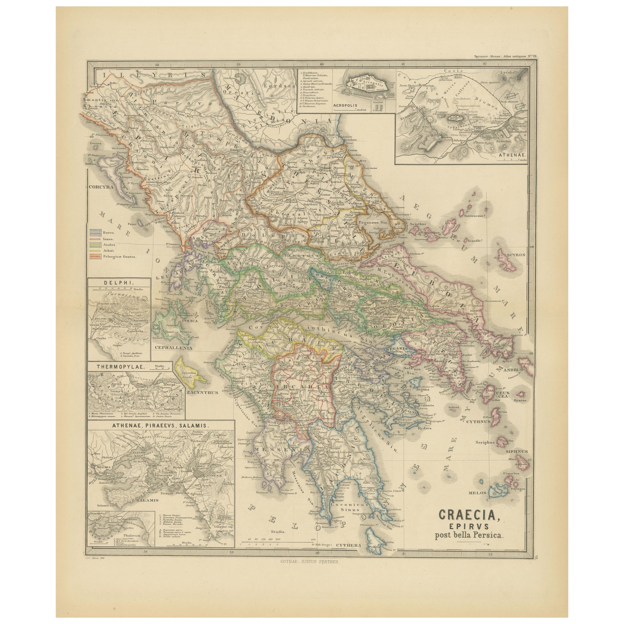 Original Antique Map of Greece and Epirus after the Persian Wars, Published 1880 For Sale