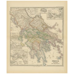 Original antike Karte von Griechenland und Epirus nach den Perserkriegen, veröffentlicht 1880