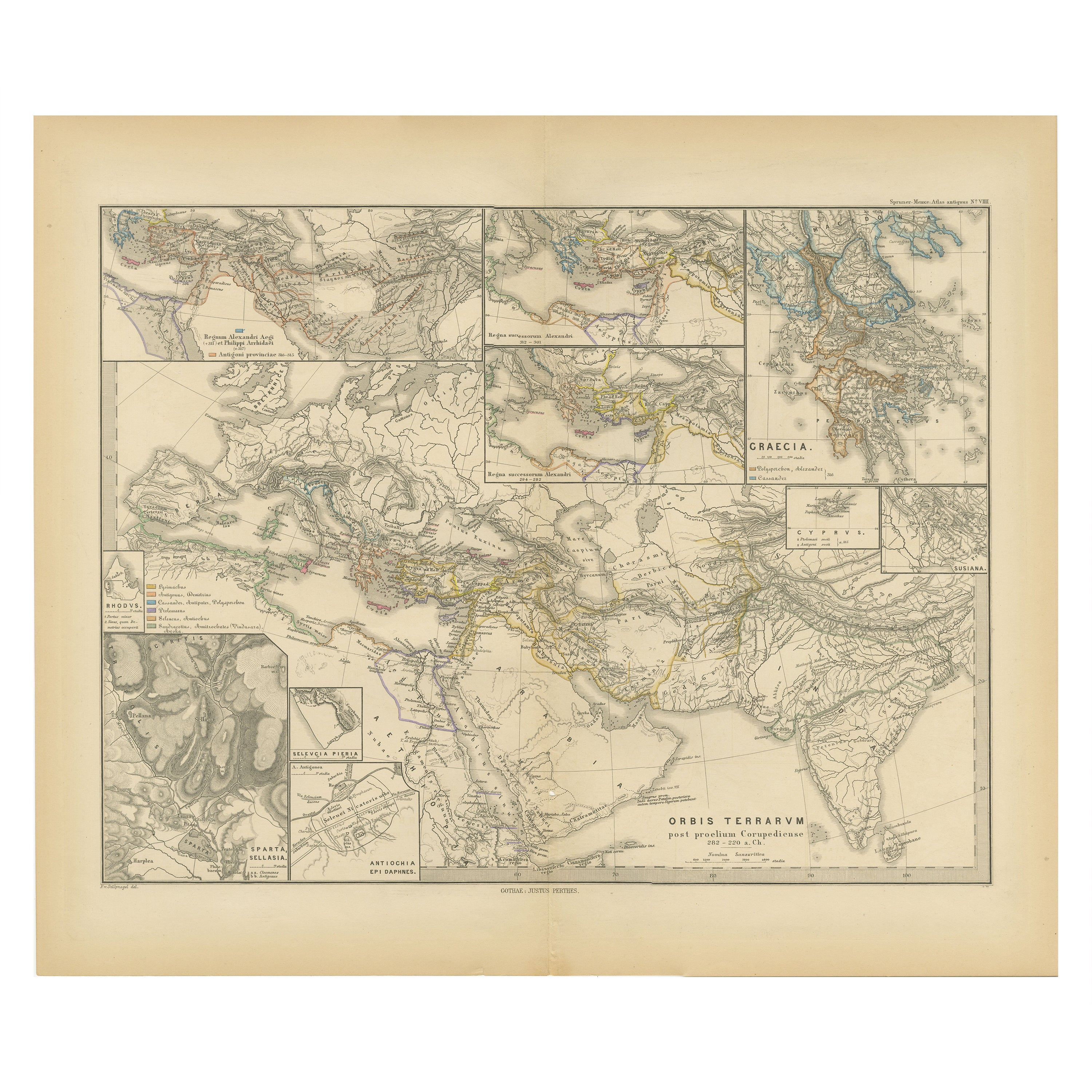 The World After the Battle of Corupedium: Hellenistic Kingdoms Map, 1880 For Sale
