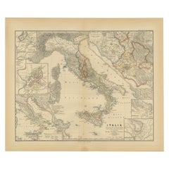 Antike Karte von Italien mit Einsätzen von Rom und größeren Städten, veröffentlicht 1880