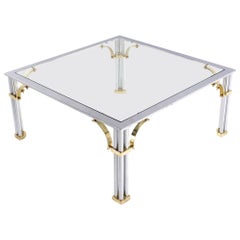 Table basse carrée en laiton chromé avec plateau en verre