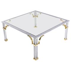 Used Chrome Brass Glass Top Square Coffee Table
