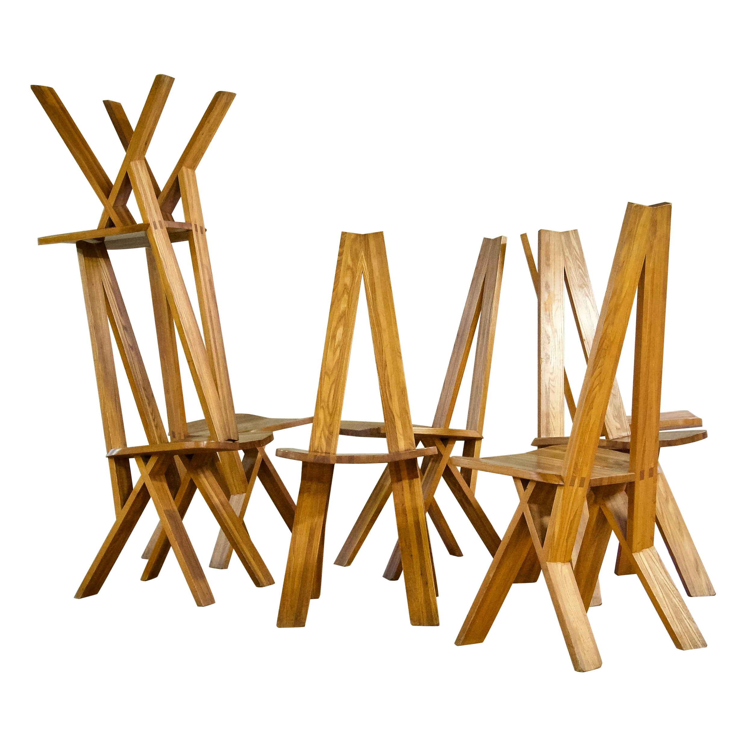 8x Elm "Chlacc" chairs, S45, Pierre Chapo, France, 1979