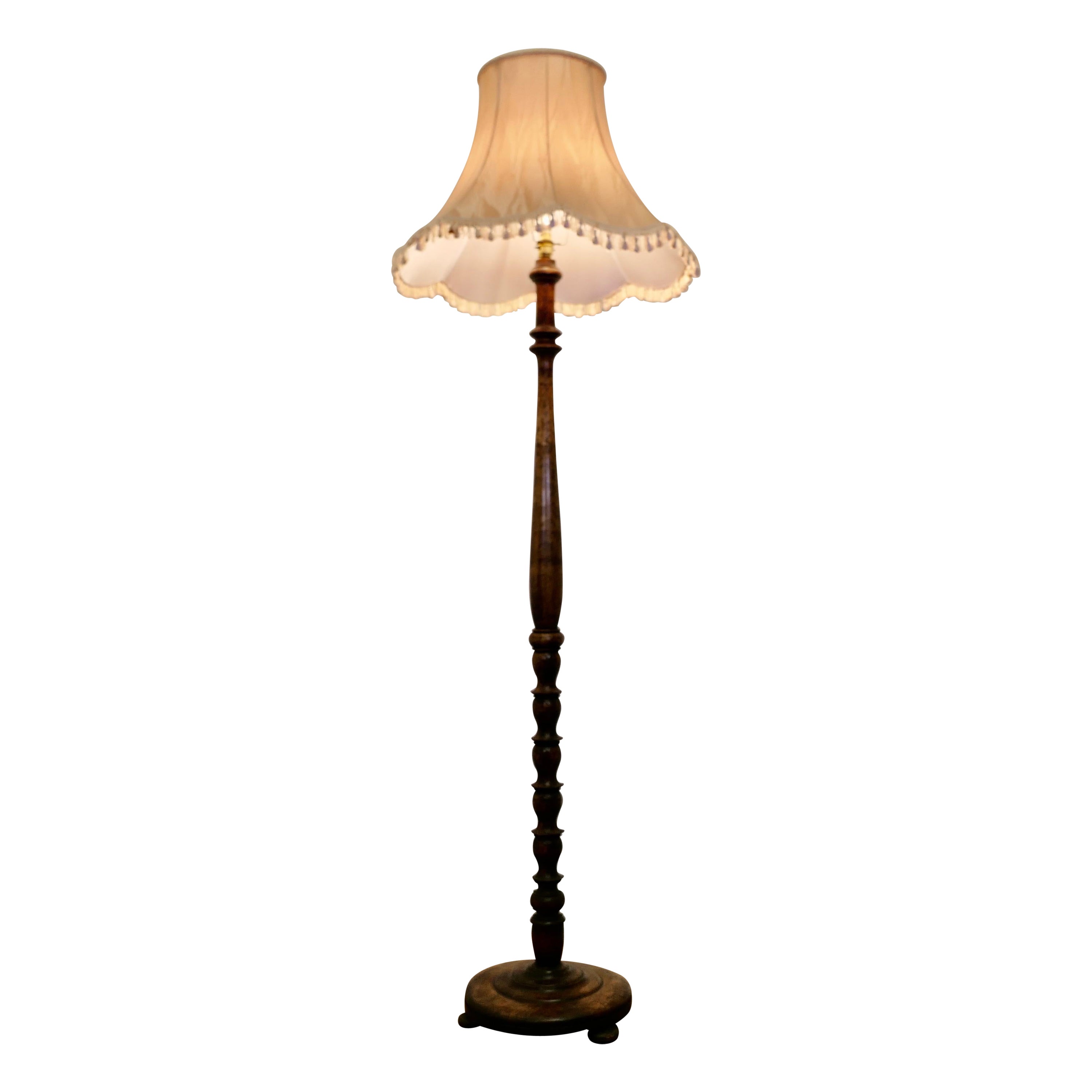 Carved and Turned Oak Floor Lamp, Standard Lamp   