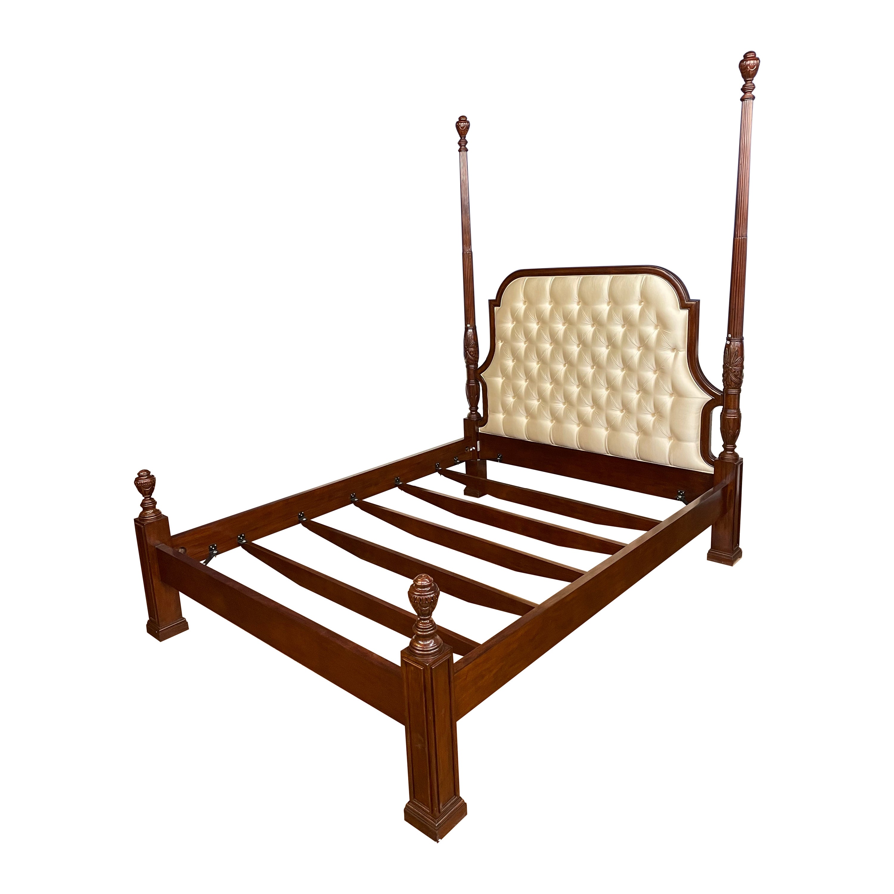 Scarborough House Queen Size Upholstered Mahogany Two Post Bed - Showroom Sample For Sale