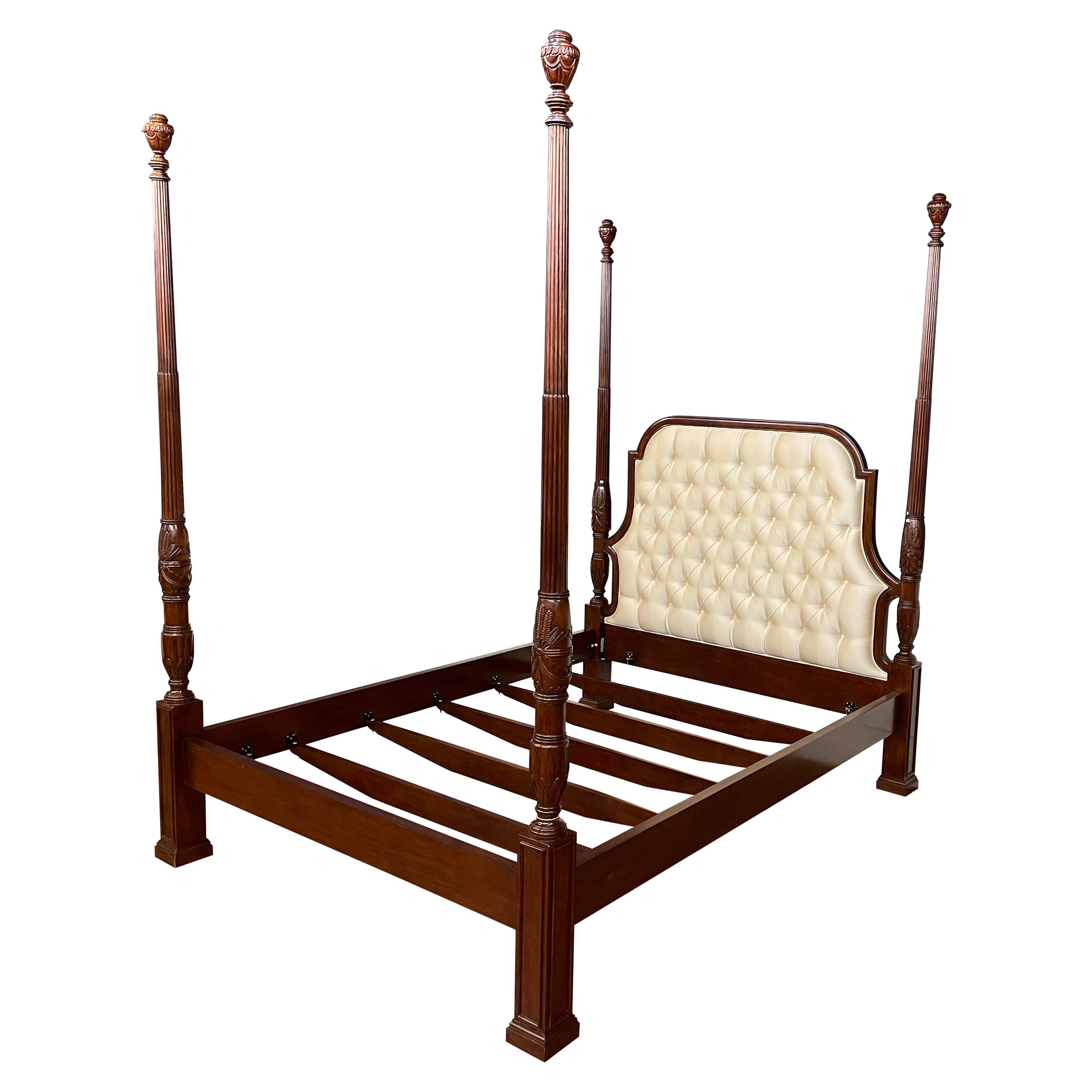 Scarborough House Queen Size Upholstered Mahogany FourPost Bed - Showroom Sample For Sale