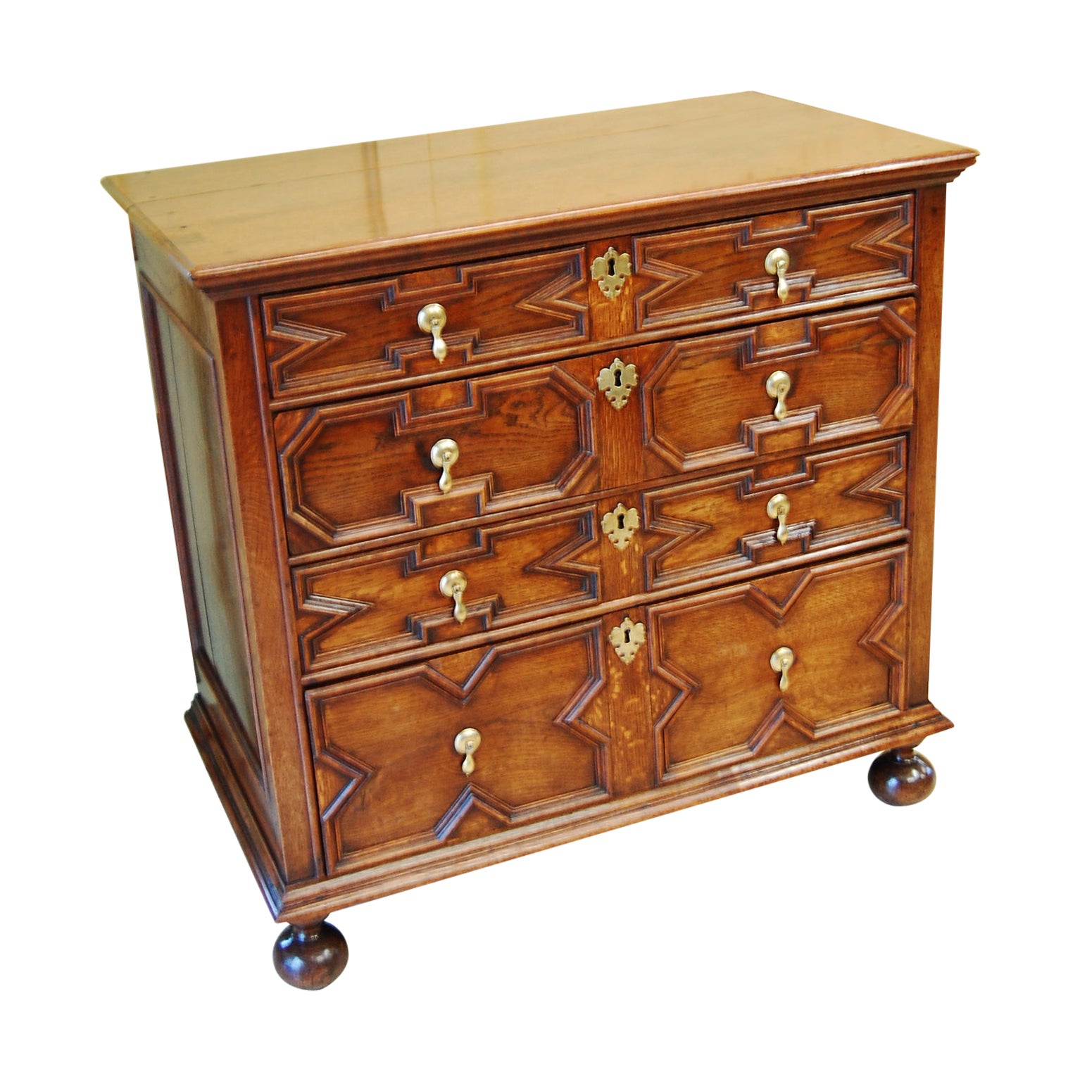 English William and Mary Period Oak Paneled Chest of Four  Drawers Circa 1690 For Sale