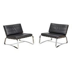 Used Rodolfo Dordoni for Minotti Black Leather Delaunay Lounge Chair, Set of 2