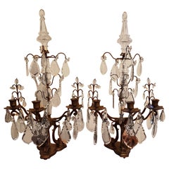 Antique Pair Louis XV Style Bronze & Crystal Candelabras, France