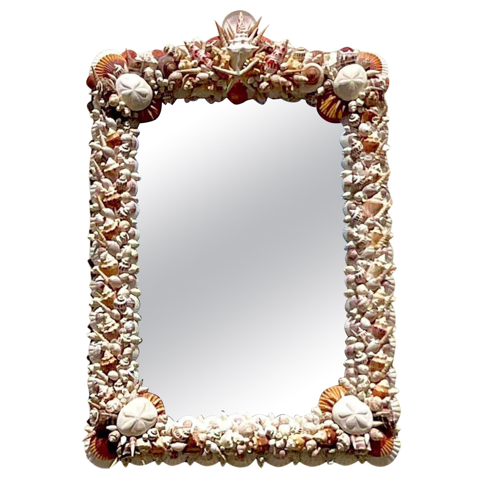 Vintage Coastal Artisan Shell Mirror For Sale at 1stDibs