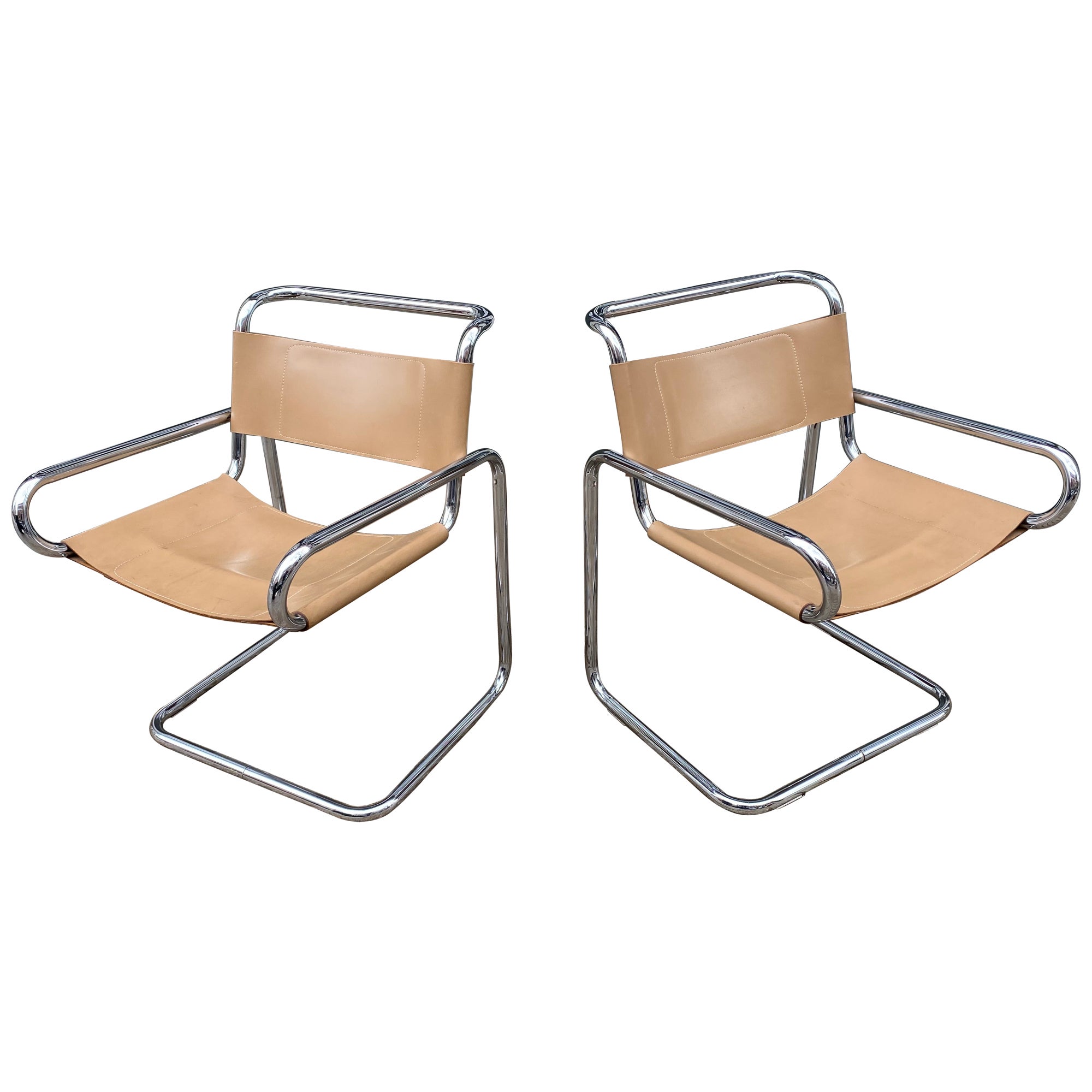 Ralph Rye Pair Chrome Cantilevered Sling Chairs for Dunbar/ 3 pairs Available! For Sale