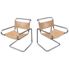 Vintage Ralph Rye Pair Chrome Cantilevered Sling Chairs for Dunbar/ 3 pairs Available!