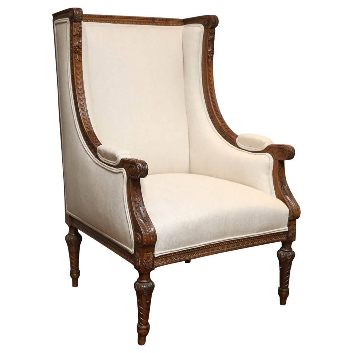 19th Century French Louis XVI Style Wing Chairs For Sale