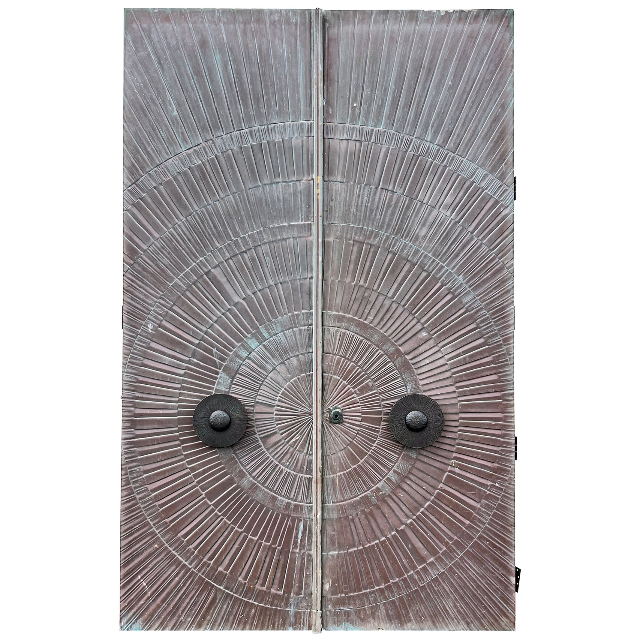 Doubles portes héroïques Sunburst du milieu du siècle dernier, bronze, McCarrol & Gillespie, 1971