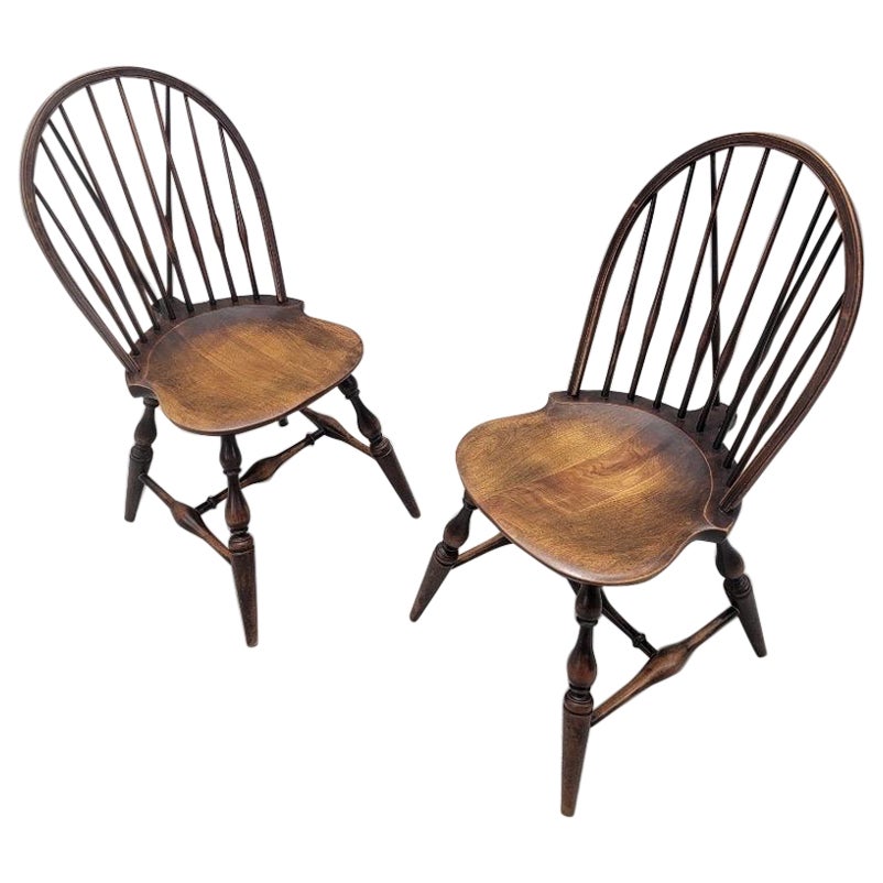 Antique English Country Walnut Spindle-Back Windsor Chairs - Pair For Sale
