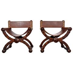 Pair of Late 19th Century Walnut Savonarola Armchairs