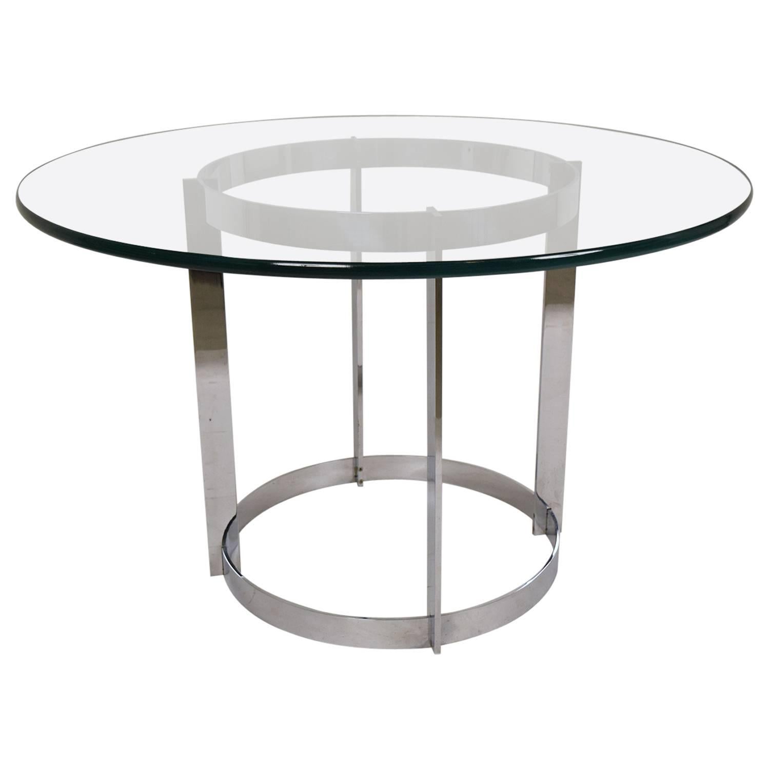Mid-Century Modern Chrome Circular Dining Table 
