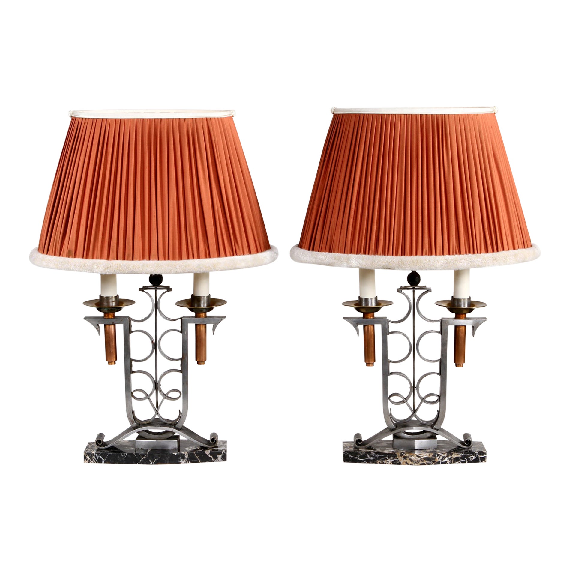 French Art Deco pair of table lamps by Raymond Tubes  For Sale