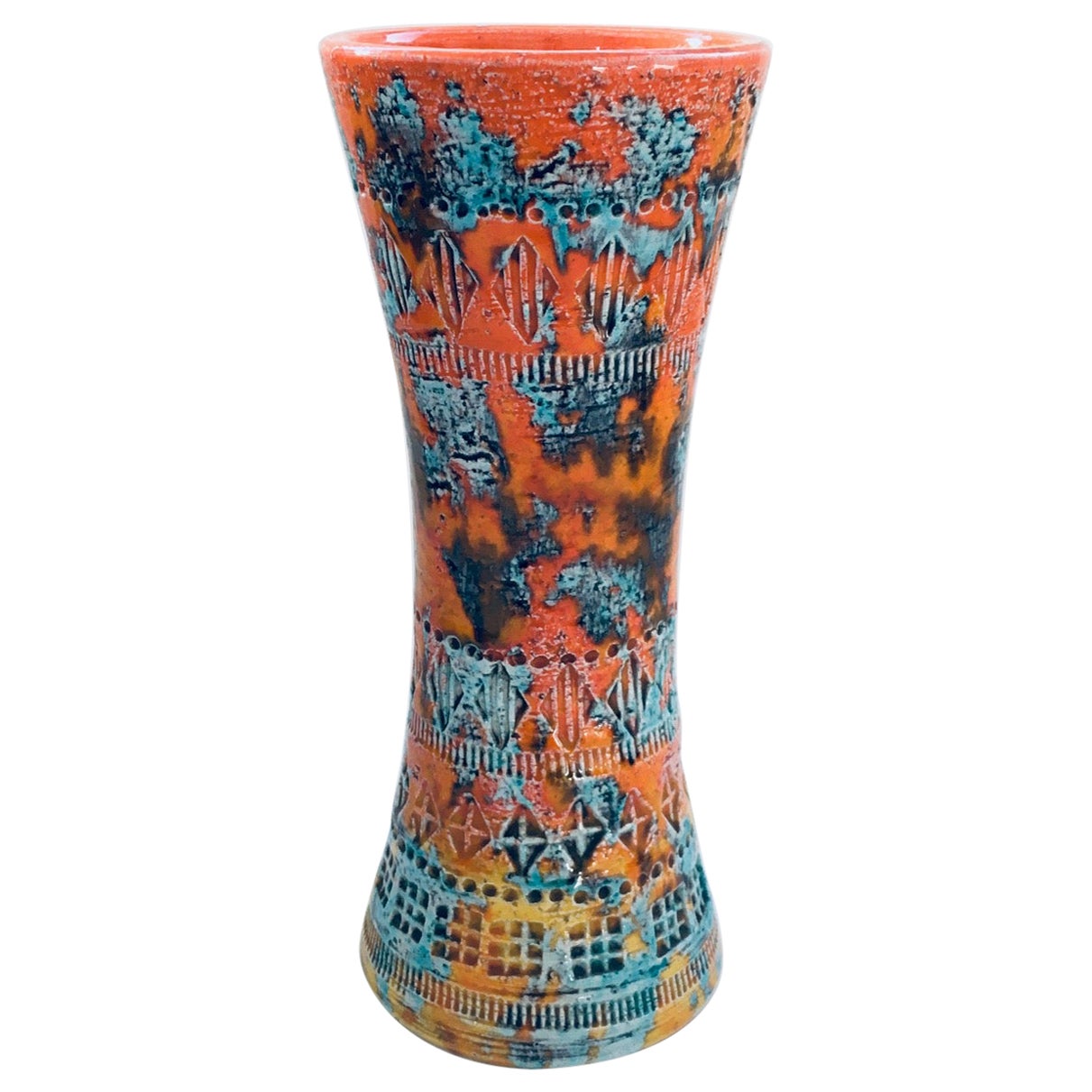 Rare Trumpet Vase w Sunset Glaze by Aldo Londi for Bitossi, Italy 1960's For Sale