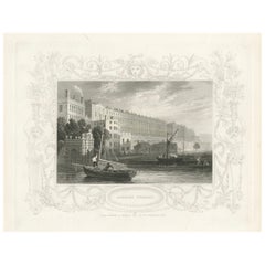Antique Steel Engraving of Adelphi Terrace on the Thames, London, 1835