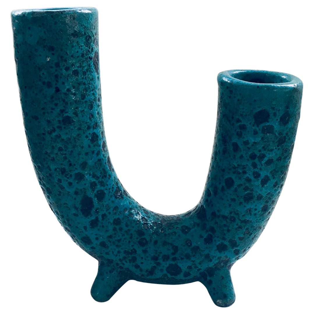 Brutalist Art Pottery Studio Fat Lava Horn Spout Vase, Belgium 1960's For Sale