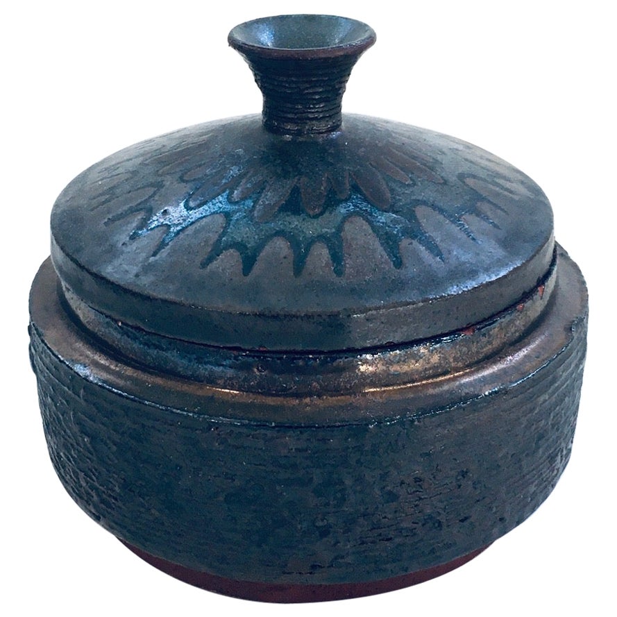 Vintage Art Pottery Studio Perignem Amphora Lidded Bowl, 1960's Belgium