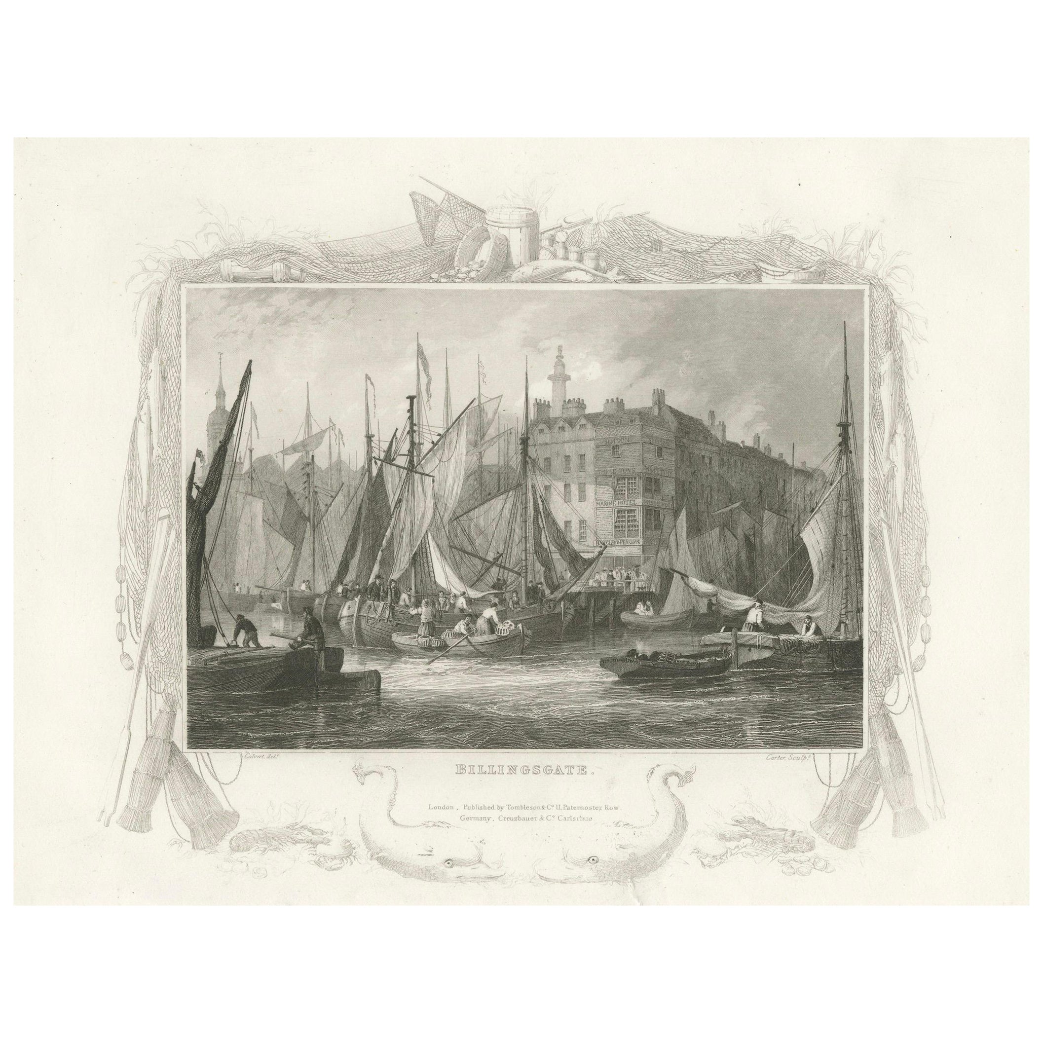 Billingsgate Market in the 1830s: A Hub of London's Maritime Commerce, 1835 For Sale
