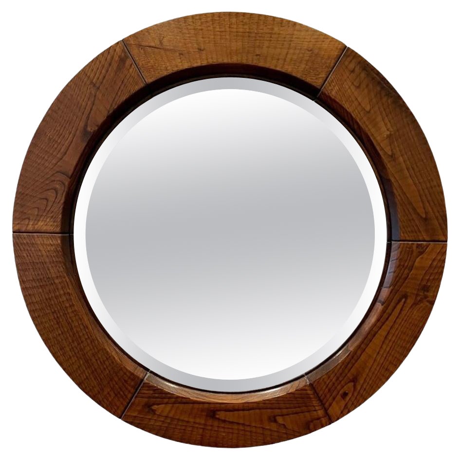 Round Mirror by Giuseppe Rivadossi, 1970s, Italy - Wood For Sale