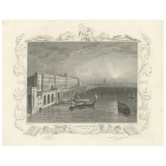 Antique Thames Embankment and the Grandeur of Somerset House: A Steel Engraving, 1835