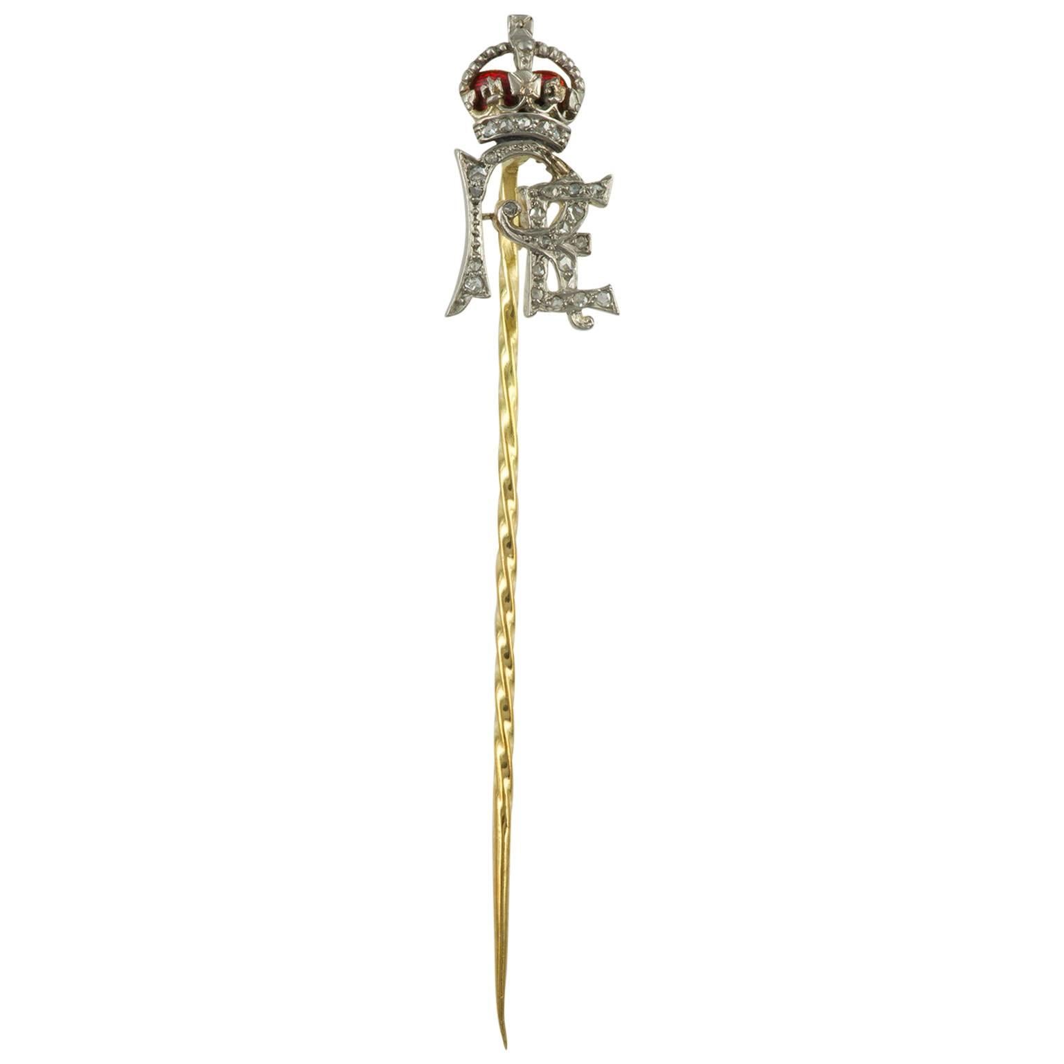  Golden Hat-pin with little Brilliants and Crown  For Sale