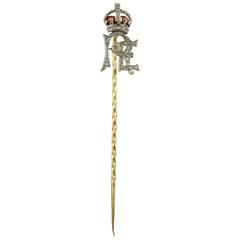 Antique golden hat-pin with little brilliants and crown 11