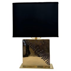 Used Signed Esa Fedrigolli Heavy Bronze NYC Skyline Bas-Relief Table Lamp