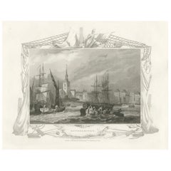 Past maritime de Rotherhithe : voiliers et flèche de l'église St. Mary's, 1835