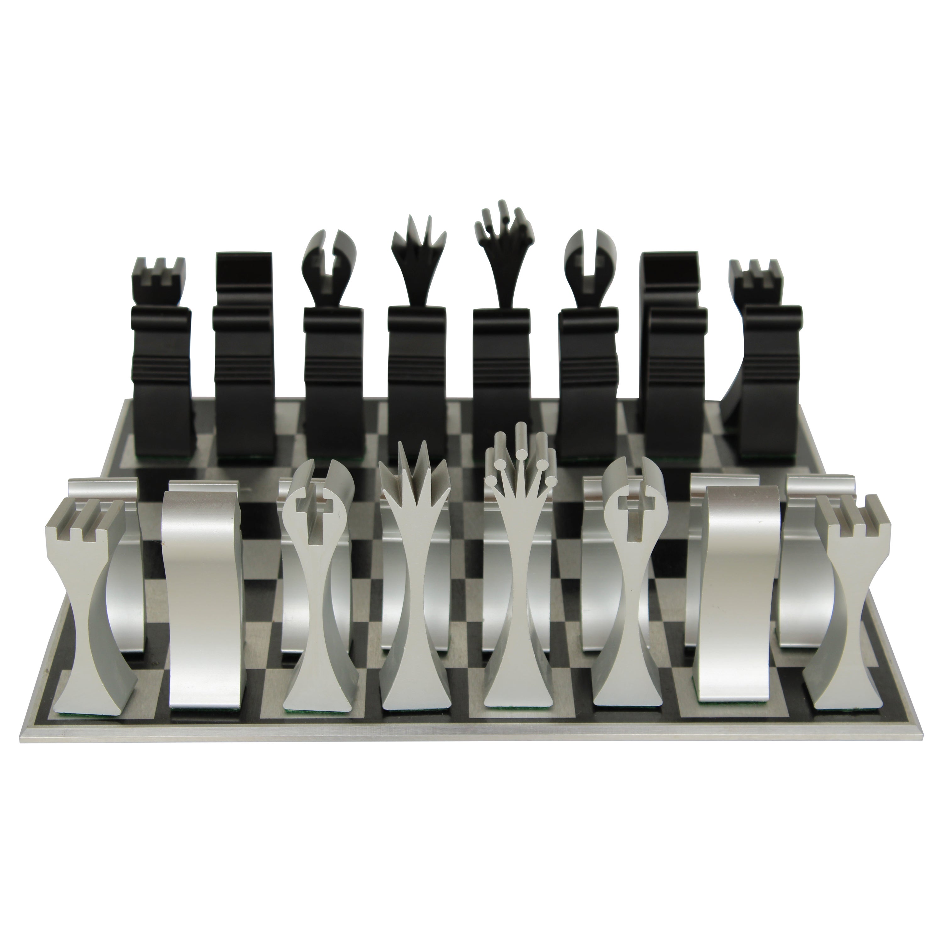 Ensemble d'échecs Columbia moderniste en aluminium de Scott Wolfe