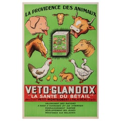 Original Vintage Poster, Veto Glandox, Farm Animals, Pig, Horse, Chicken, 1939