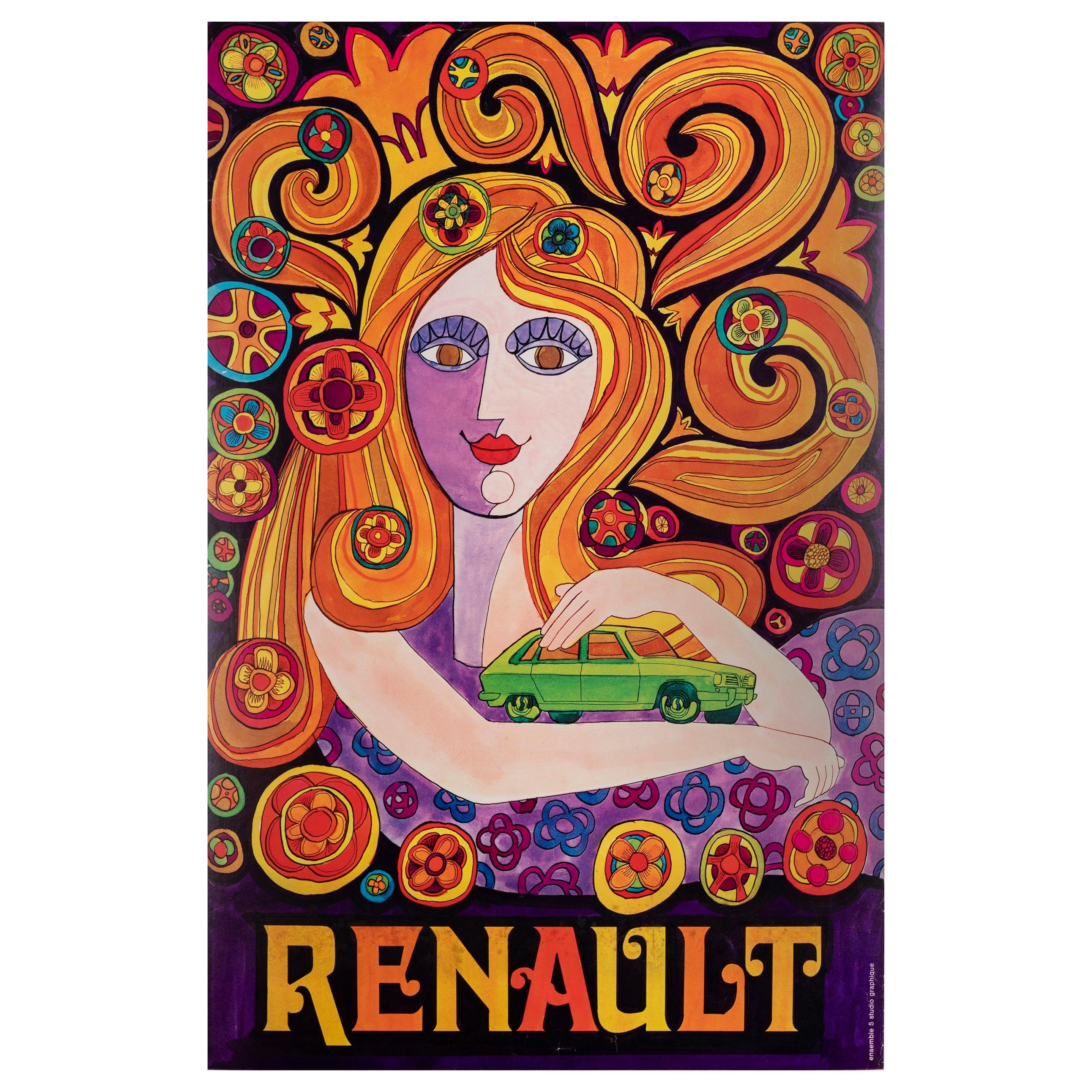Psychedelic Vintage Poster, Renault R16, Car, Automobile, Hippy, Pop Art, 1970 For Sale