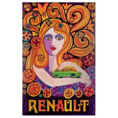 Psychedelic Antique Poster, Renault R16, Car, Automobile, Hippy, Pop Art, 1970
