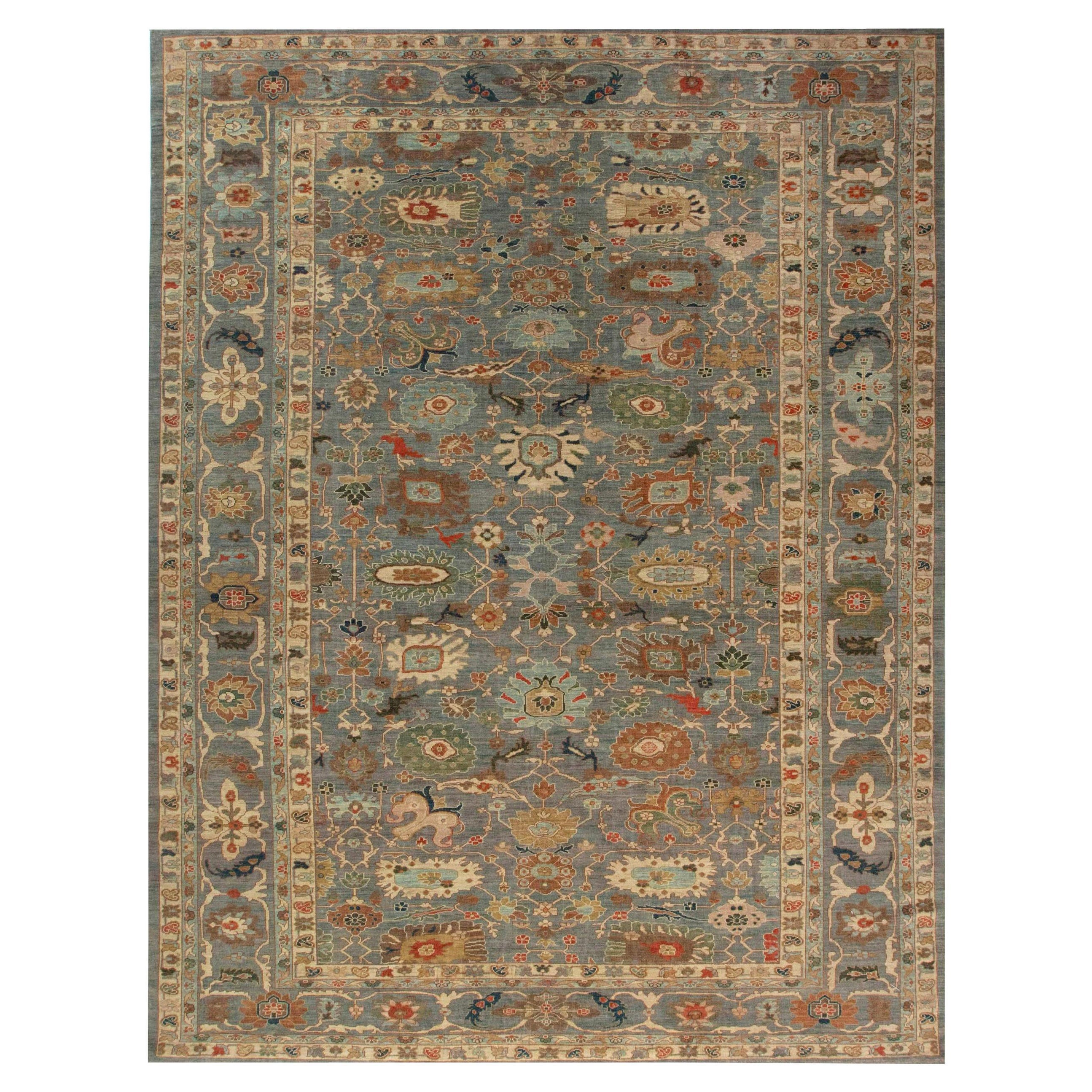 Traditional Sultanabad Design Blue and Grey Rug by Doris Leslie Blau For Sale