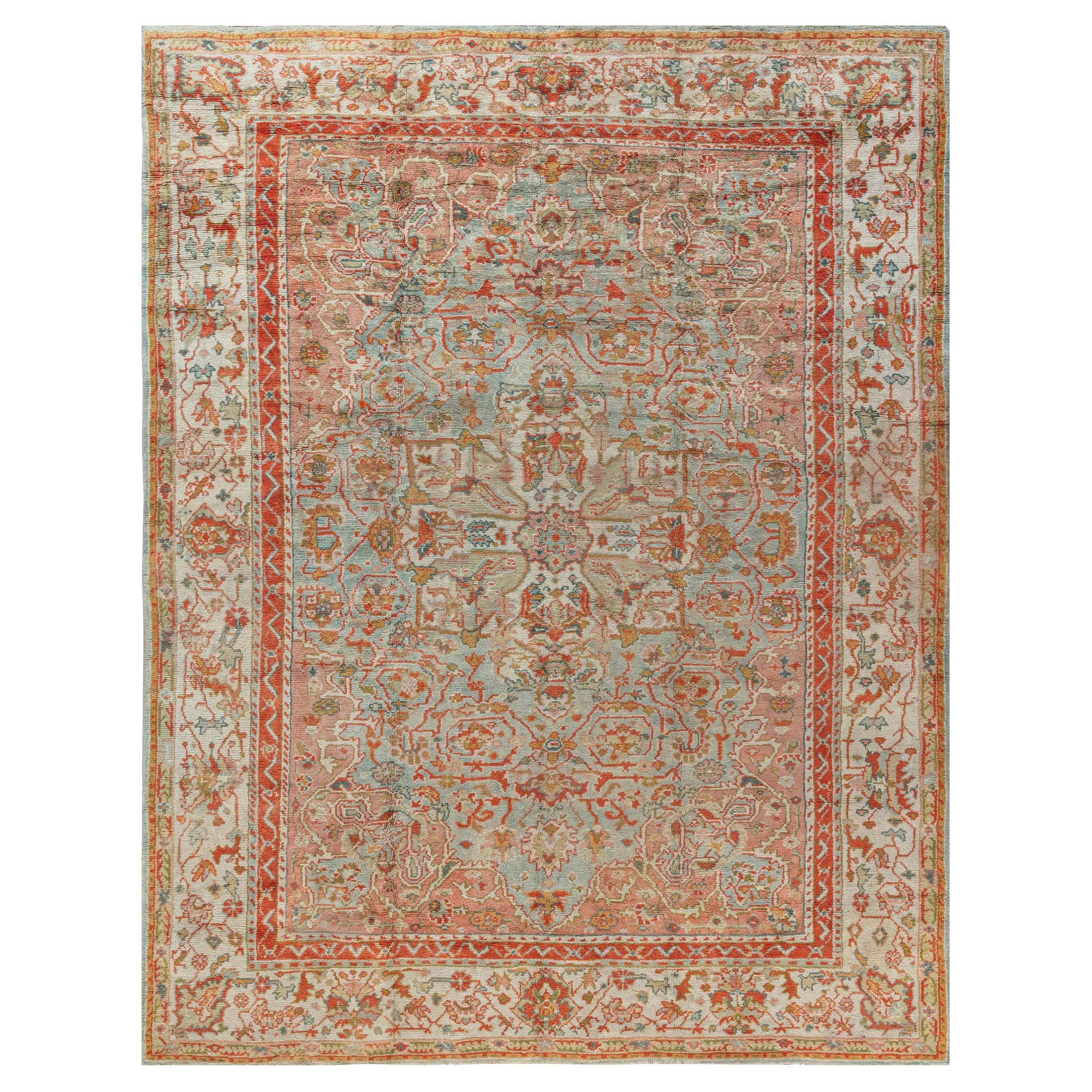 Antique Turkish Oushak Botanic Handmade Wool Carpet For Sale