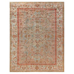 Antique Turkish Oushak Botanic Handmade Wool Carpet