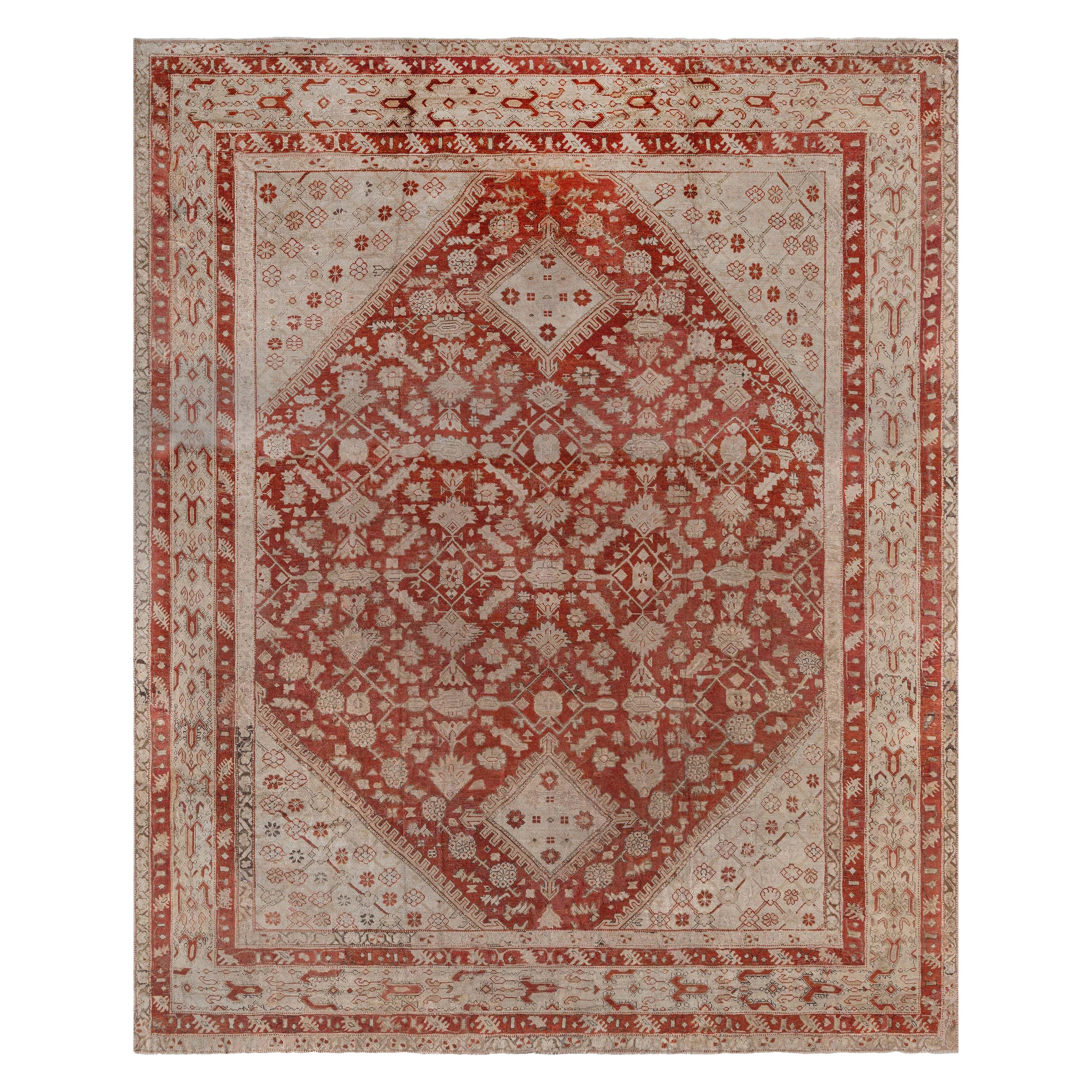 Oversized Vintage Red Turkish Ghiordes Rug