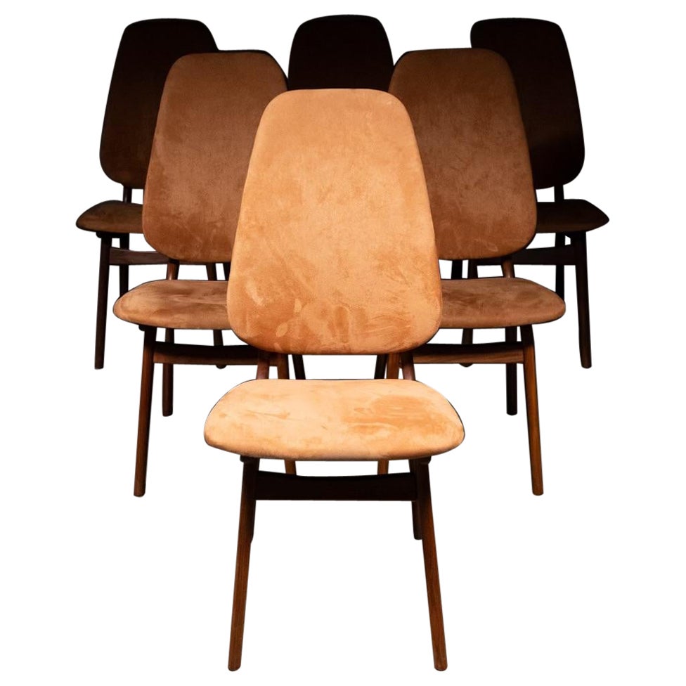 Six Arne Hovmand-Olsen Danish Teak Dining Chairs with fabric Upholstery
